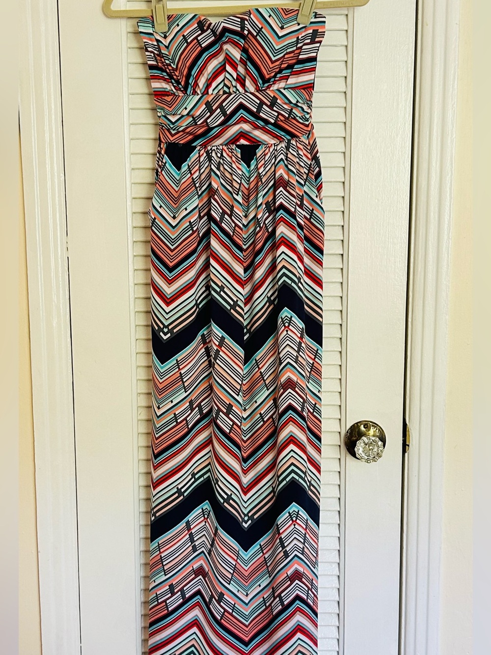 Chevron Print Maxi Skirt in Coral, Navy & Mint